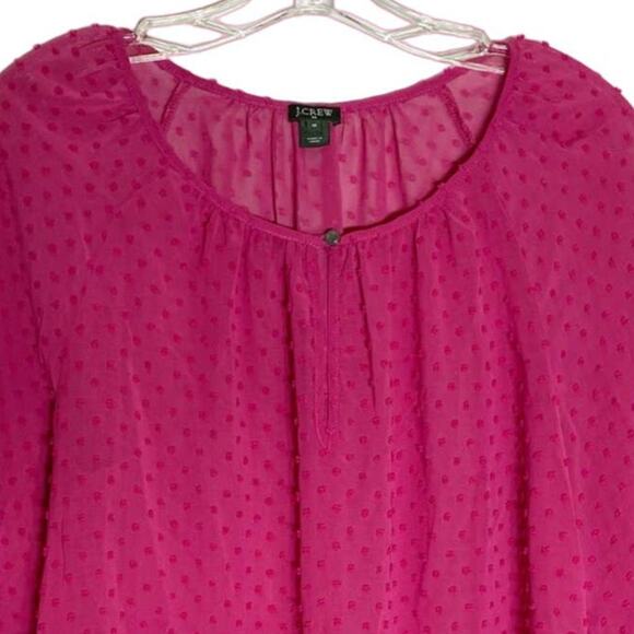 J. Crew Factory Dotted Keyhole Top in Magenta - Sheer Clip Dot Chiffon -M EUC - Picture 8 of 15